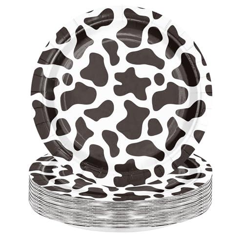 WRAPAHOLIC 96 Pcs Cow Paper Plates - 9 Inch Cow Prints Disposable Plates Decorative Dinner Plates for Party Tableware Supplies Table Decor