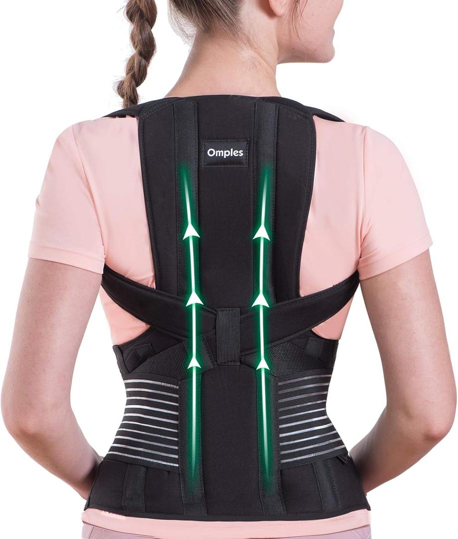 Omples Posture Corrector for Women and Men Thoracic Back Brace Straightener Shoulder Upright Support Trainer for Body Correction and Neck Pain Relief, Small (waist 26-34 inch) (Small (Pack of 1))