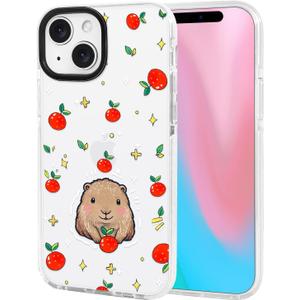 ChiCsFleur for iPhone 13 mini Case, TPU Phone case with Camera Protection for Women Girls Teens - Capybara Orange Fruit Sparkle Artsy Fun Kawaii Animal Y2K Sorority Aesthetic Unique