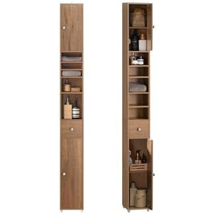 SoBuy Bathroom Narrow Storage Cabinet Skinny Tall Unit with Adjustable Shelves Slender Anti-Tipping Floor Standing Cupboard, Natural BZR34-PF