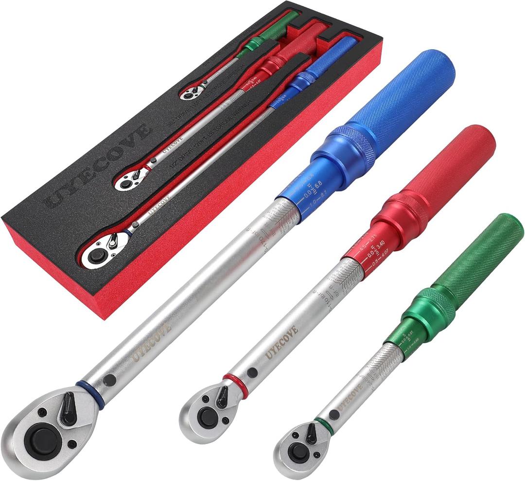 1/4 3/8 1/2-inch Drive Click Torque Wrench, 3Pcs Torque Wrench Set 20-200ft .lb, 10-110ft.lb, 10-170ft.lb ,3% Accuracy, 72-Tooth Dual Scale Torque Wrenches for Bike, Moto, Car Repair Maintenance