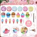 18 Pcs Pastel Candyland Hanging Ornaments Set Wood Donuts Cakes Ice Cream Pastel Macaron Dessert Pendant Decor for Tree Party New Year Wedding Baby Shower Birthday Valentine Decor