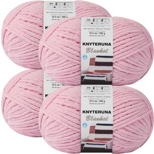 #6 Super Bulky Blanket Yarn for Crocheting - 4 Skeins(Each 10.5oz/300g, 220yds/201m), Chunky Chenille Thick Plush Big Soft Yarn for Crocheting Knitting Blankets, Pink
