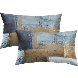 Britimes Throw Pillow Covers Modern Home Art Decor, 12 x 20 Inches Set of 2 Pillow Cases Decorative, Abstract Oil Painting Pillowcases for Bedroom, Living Room, Brown Blue (12" x 20" (Pack of 2), Brown Blue)