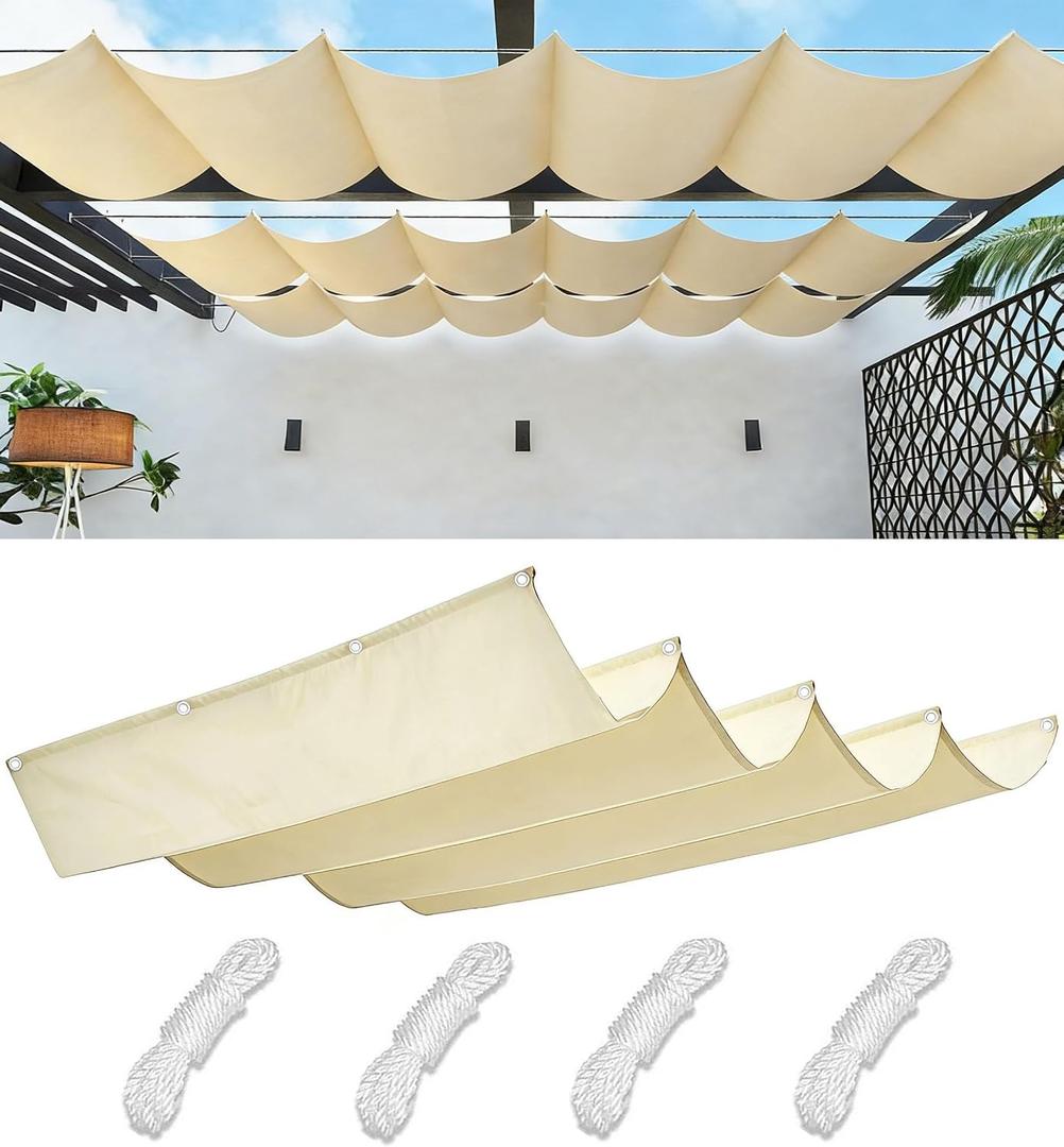 Retractable Wave Sun Shade Cloth 3' x 12' Sun Shade Sail Waterproof Polyester Sunscreen Awning Canopy Wind Protection for Outdoor Patio Yard Terrace Carport Cream