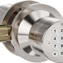 Door Knob with Keypad, Keyless Entry Door Lock for Bedroom, Door Knob with Lock for Front Door Garage Home Apartment, Satin Nickel