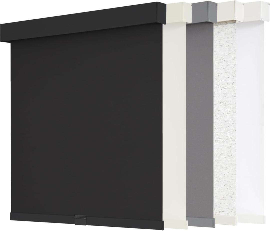 AOSKY Blackout Roller Shades Cordless Blinds for Windows, Free-Stop Shades with Valance, Thermal Insulated Fabric, UV Protection, Natural Woven Blinds for Home and Office (31.5" W x 72" H, Black)