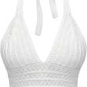 GORGLITTER Women's Crochet Bow Halter Top Cute Backless Summer Ribbed Knit Going Out Country Concert Crop Tops 2025 (M)