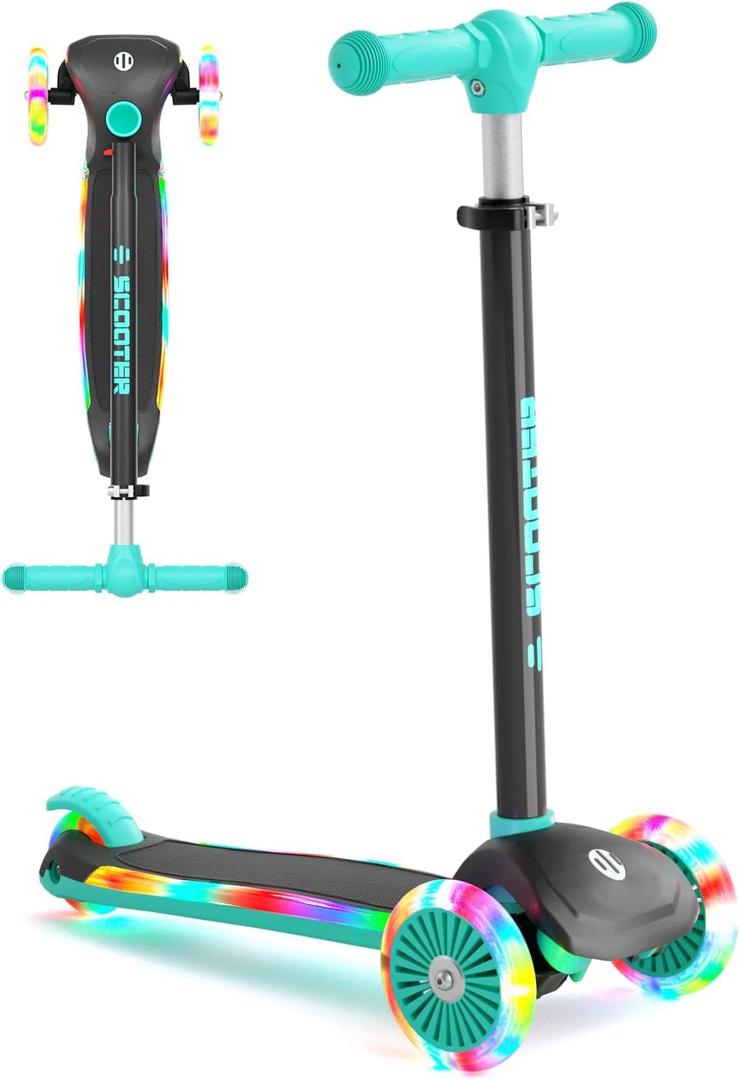 XJD Toddler Scooters for Kids 3-8, 3 Wheel Scooters for Kids 110lbs, LED Light-Up Wheels and Side, 3 Adjustable Height, Lean-to-Steer, Birthday Gift Toy for 3-8 Year Old Girl Boy
