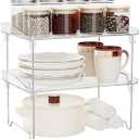 2 Pcs Cabinet Organizer Shelf，Stackable Kitchen Counter Shelves, Spice Rack,Countertop Organizers，Clear Plastic Storage Shelves Rack for Makeup，Bathroom, Cupboard，Desk，Pantry Organization