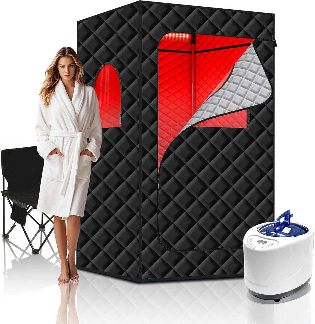Portable Infrared Sauna Box for Home, 5-Layer Waterproof, XL Steamer, Folding Chair, Steam Sauna Tent for Steam Detox Relaxation Spa, Indoor & Outdoor (Black)