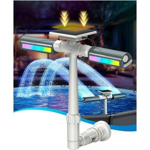 Solar Pool Fountain with 8-Color 6-Mode RGBIC LED Lights, Above/Inground Solar Lights with Remote, 360Adjustable Dual Spray Waterfall Sprinkler Fountain for Relaxation & Cooling 10-20F