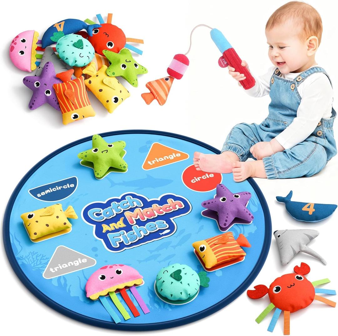 Coogam Montessori Toys for 1 2 3 Year Old, Cloth Fishing Game for Toddlers Gift, Color Sorting & Shape Learning Toys 6-12-18 Months, Toy for 1 Year Old Baby Birthday