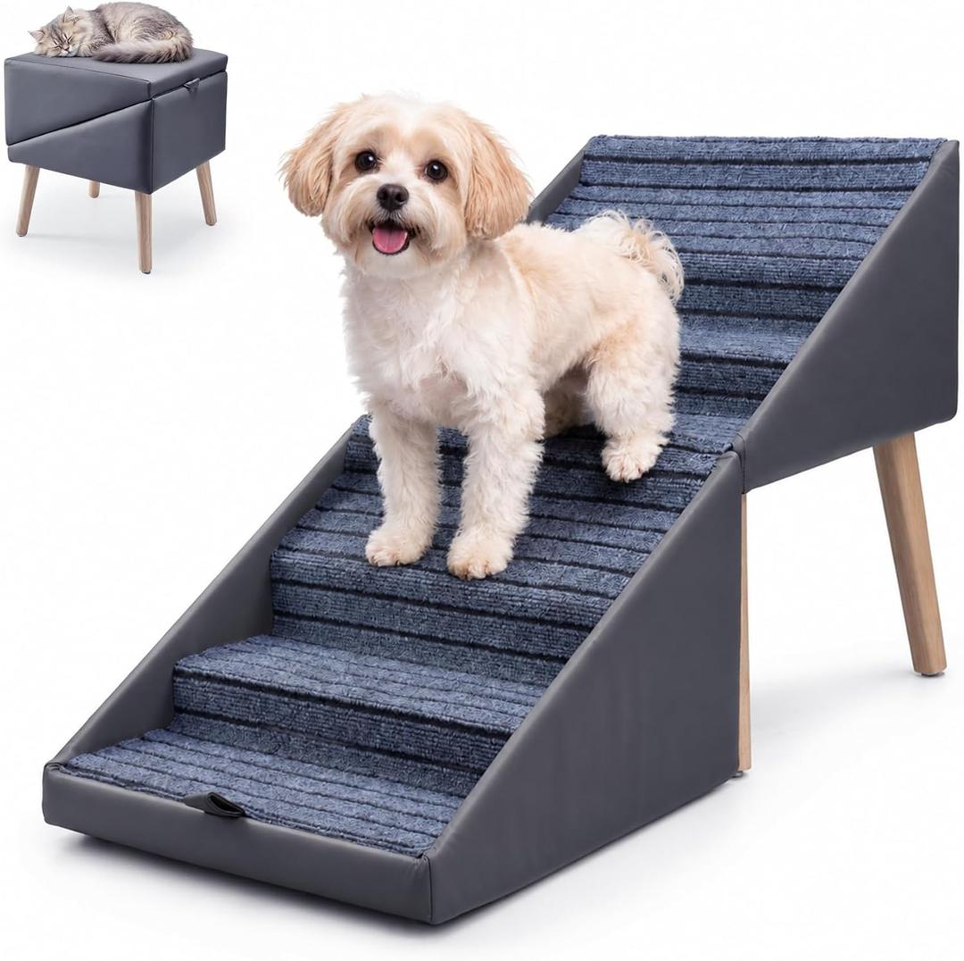 Dog Ramp Ottoman for Couch and Bed, 23" Pet Stairs Foldable, Leather