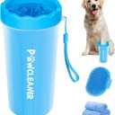 Comotech Dog Paw Cleaner with Bath Brush & Absorbent Towels - Adjustable Ring Handle for Long and Short-Haired Dogs (Large, Blue)