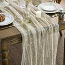 Artoid Mode Beige Gold Gauze Table Runner 120 Inch 10FT, Glitter Metallic Foil Sheer Dining Wedding Anniversary Holiday Birthday Table Decor for Home Party, 2 Pack