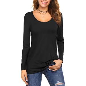 Amoretu Long Sleeve Tshirt Going Out Tops Crew Neck Plain Tee Shirt for Women Black Large