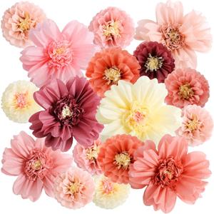 TaoBary 12 Pcs Large Colorful Tissue Paper Flowers 20" Giant Fiesta Paper Pom Poms Mexican Birthday Decorations for Wall Wedding Backdrop Centerpiece Tea Party Supplies (Rose Gold,Blush Pink)