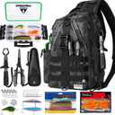 Ghosthorn Fishing Backpack with Tackle Boxes, Fish Pliers, Fish Lip Gripper, Lures, Waterproof Tackle Bag with Rod Holder, Fishing Gear Sling Bag Gift For Men Women Anglers (Black)