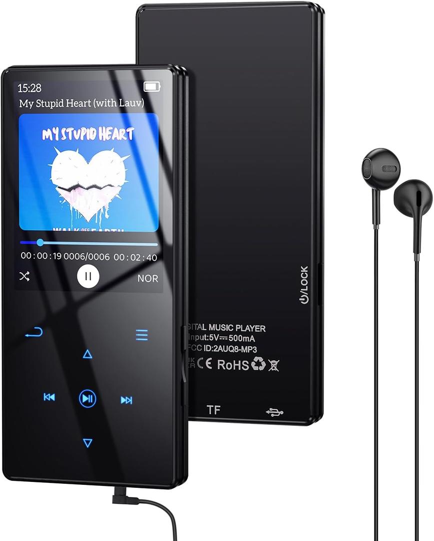 64GB MP3 Player with Boosted Bluetooth (no Wi-Fi), Music Player Features HD Speaker, 2.4" Screen, Touch Buttons, Expandable SD Card Slot, Supports FM Radio, Voice Recorder, E-Book, and More
