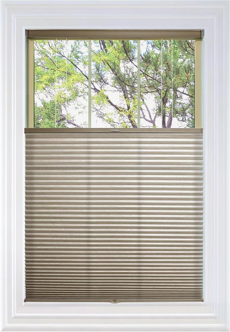 BlindsAvenue Cordless Top Down Bottom Up Cellular Honeycomb Shade, 9/16" Single Cell, Light Filtering, Designer Print Stone, Size: 31" W x 72" H