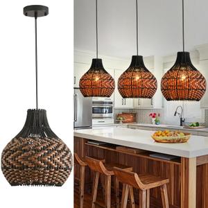 3-Pack Rattan Pendant Light 10.24" Hand-Woven Black Brown Fax Rattan Basket Chandelier Mini Boho Wicker Hanging Lamp for Dining Living Bedroom Kitchen Farmhouse