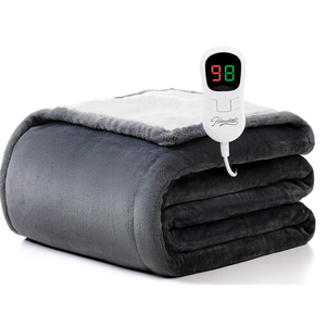 Homemate Heated Blanket Electric Throw - 50"x60" Heating Blanket Throw 1/2/4/6/8 Hours Auto-Off 10 Heat Level Over-Heat Protection Flannel Sherpa ETL Certification, Gray