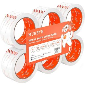 MUNBYN Packing Tape, Heavy Duty Shipping Tape with Total 360 Yards, 2.7mil, 1.88" *60 Yard(Per Rolls) Great for Shipping Packing Moving Mailing Office Storage, Clear Tape Refill for Dispenser