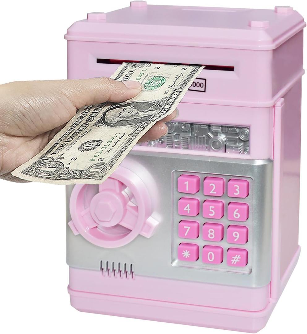 HUSAN Piggy Banks Money Banks for Kids, Electronic Password Code Money Banks ATM Banks Box Coin Bank for Children Boys and Girls (Light Pink)