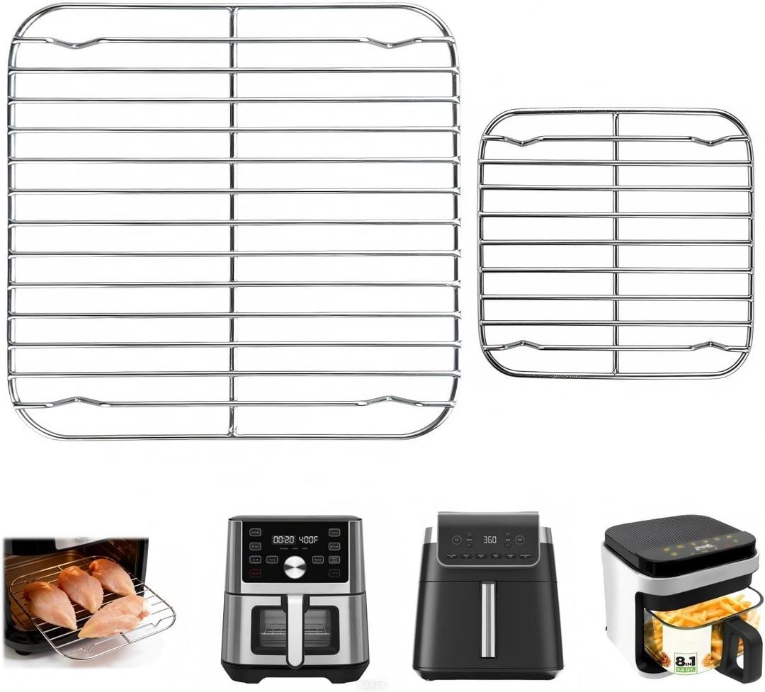 2PCS Square Air Fryer Rack, Uncoated Food Grade 18/8 Stainless Steel Compatible with Cosori, Instant Vortex 6OTXL, Gourmia GAF798 GAF716, Chefman, Ninja Foodi Grill AG301/AG302/AG400 and More