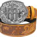TOPACC Western Belts for Men Woman Western Belt Buckle Cowgirl Cowboy Leather Country Belt for Jeans Pants Gift (Fit waist: 27-29 in)