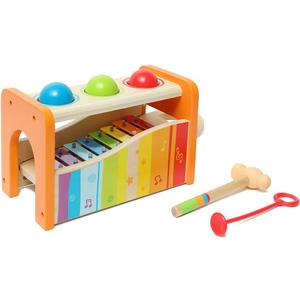 Hape Pound & Tap Bench with Slide Out Xylophone - Award Winning Durable Wooden Musical Pounding Toy for Toddlers (Yellow)