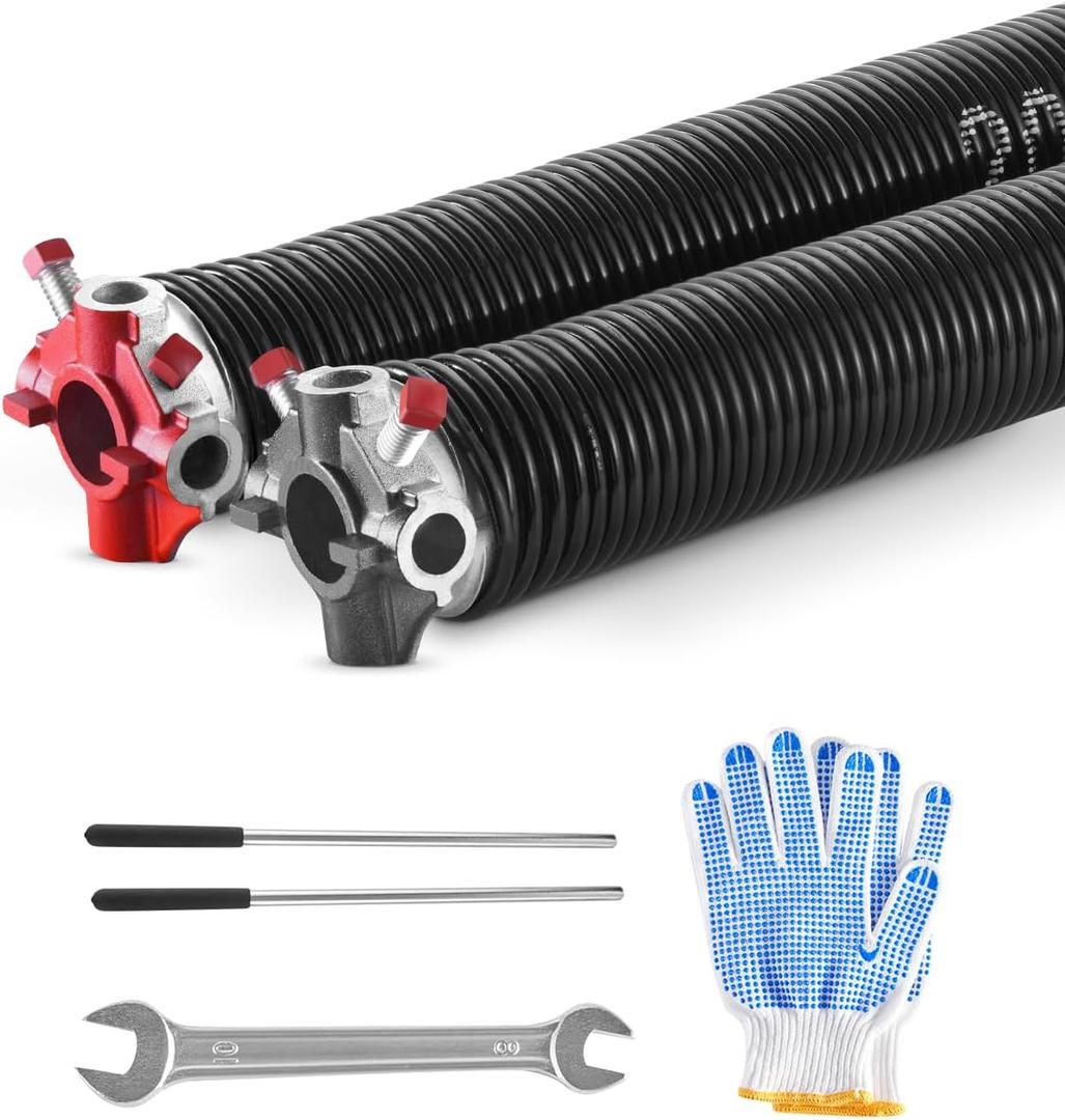 VEVOR Garage Door Torsion Springs, Pair of 0.207 x 2 x 24 in, 16000 Cycles, Electrophoresis Black Coated for Replacement, Garage Door Springs with Non-Slip Winding Bars, Gloves and Mounting Wrench
