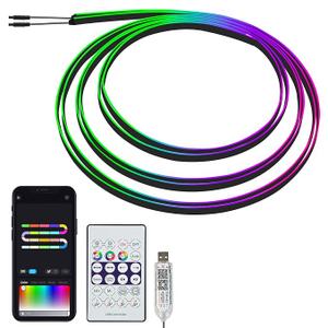 118" Acrylic Interior Car Lights, 0.08in Ultra-Thin Thickness Ambient Lighting Kits with Smart APP, RGB 2 in 1 USB Powered Car LED Strip Light Music Sync Neon Strip for Vehicle (2 * 59in)