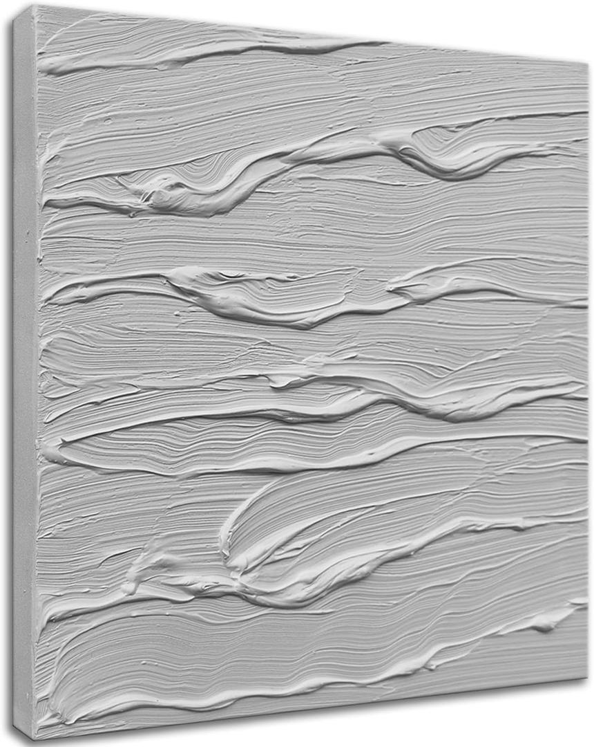 zoinart White Textured Canvas Wall Art, Hand Painted 3D Oil Painting on Canvas, 20 x 20 Inches Abstract Texture Artwork White Wall Decor (BL-061)