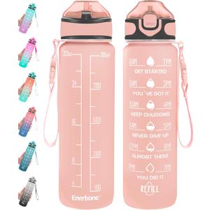 Enerbone 32 oz Water Bottle with Times to Drink and Straw, Motivational Drinking Water Bottles with Carrying Strap, Leakproof BPA & Toxic Free, Ensure You Drink Enough Water for Fitness Gym Outdoor (Lotus Matte)