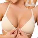 Front Closure Bras for Women Lace Racerback Sexy Plunge Lightly Padded Smooth Tshirt Underwire Push Up Bra (32D, Nude)