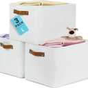 OrganiHaus Large Fabric Storage Baskets for Shelves 3 Pack, 15x11in Closet Storage Bins for Shelves, Canvas Baskets for Organizing, Linen Closet Organizers, Cloth Basket, Off-White
