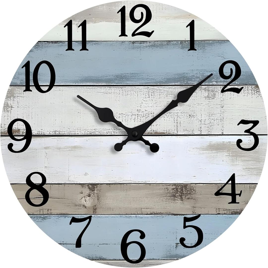 JoFomp 14 Inch Wall Clocks Battery Operated, Silent Non Ticking Wall Clock Wood, Coastal Country Design Rustic Wall Clocks for Living Room Decor, Large Wall Clock for Bedroom Kitchen Bathroom