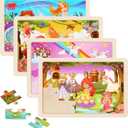 Wooden Puzzles Toys for Kids Ages 3-5, Set of 4 Packs with 20-Piece Unicorn Mermaid Princess Wood Jigsaw Puzzles, Preschool Educational Brain Teaser Toys for Girls 3 4 5 6 Years Old.