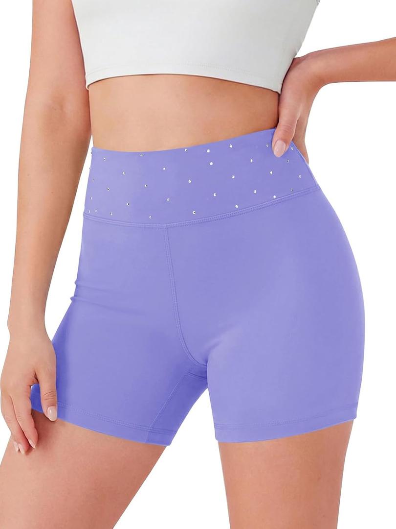 Haloumoning Girls Athletic Shorts Kids High Waisted Yoga Dance Shorts | Gymnastics Shorts for Girls, Sparkly Crystal Dance Shorts, Running Biker Shorts 13-14 Years, 160