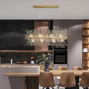 Modern Crystal Firework Chandelier, Linear Lighting Fixtures Hanging, Gold Dandelion Chandelier LED Pendant Lighting for Dining Room, Bedroom, Living Room (12-Light, 35.5" Gold)