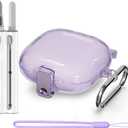 [with Safety Lock] for Beats Fit Pro Case Cover,Clear Case for Apple Beat Fit Pro 2021,Beat Fit Pro Accessories with Anti-Lost Keychain/Silicone Wrist Strap(Clear Purple) (A3-Purple+Bi)