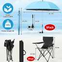 3 Set Beach Chair with Adjustable Umbrella for Adult, Low Folding Chair Detachable with Armrests Cup Holder, 360 Degree Universal Clamp UV Protection Umbrella for Sand Camping Pool