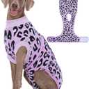 Kuoser Dog Recovery Suit for Dogs After Surgery,Professional Surgical Onesie for Female Male Dogs Spay Neuter,Soft Dog Surgery Suit Bodysuit for Abdominal Wounds Skin Disease,Purple Leopard XL (X-Large (Back: 20.1" - 24.8"; Weight: 42 - 75LB))