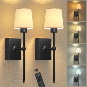 iThird Battery Operated Wall Sconces Set of 2: Black Rechargeable Wall Lights with 6000mAh Detachable Battery and Remote,4CCT Dimmable Wireless Sconce Lamp for Bedroom Living Room Hallway Bathroom