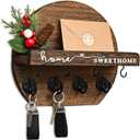 Key Holder for Wall, Key and Mail Holder Organizer - Key Holder Wall Mount with Bouquet Shelf and Key Hooks, Round Wooden Rustic Key Rack for Entryway and Home Decor (Brown)