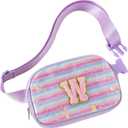 Fanny Pack for Girls,Birthday Easter Gifts,Chenille Initial Letter Girls Crossbody Bag,Preppy Teen Belt Bag for Graduation Travel Gifts,Cute Sequin Trendy Stuff. (W, Purple)