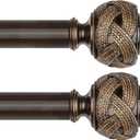 2 Pack Curtain Rod 32 to 58 Inches (2.6 to 4.8 ft), USFOOK 7/8 Inch Telescoping Splicing Curtain Rods for Windows 20 to 53 Inch, Bronze Drapery Rod with Leaf Finials