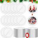 48 Pcs 2026 Christmas Clear Round Frame Ornaments with Red Ribbon, Acrylic Blank Round Photo Frame Bulk, Hanging Photo Ornaments for Christmas Tree Decoration (Classic Style)